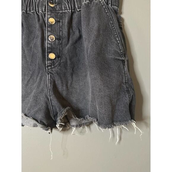 Zara button fly paperbag denim shorts women’s size 10 black wash - Picture 3 of 6